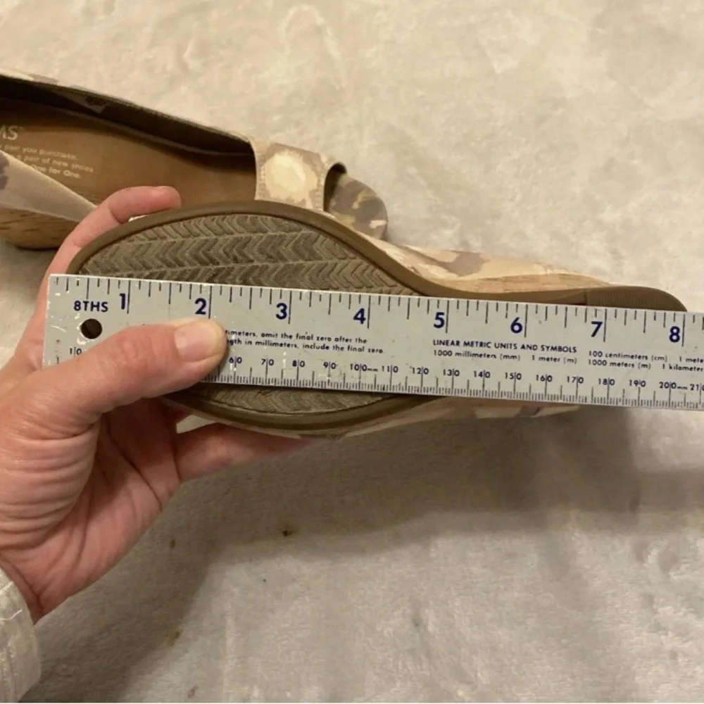 TOMS Beige Camouflage Cork Wedge Peep Toe